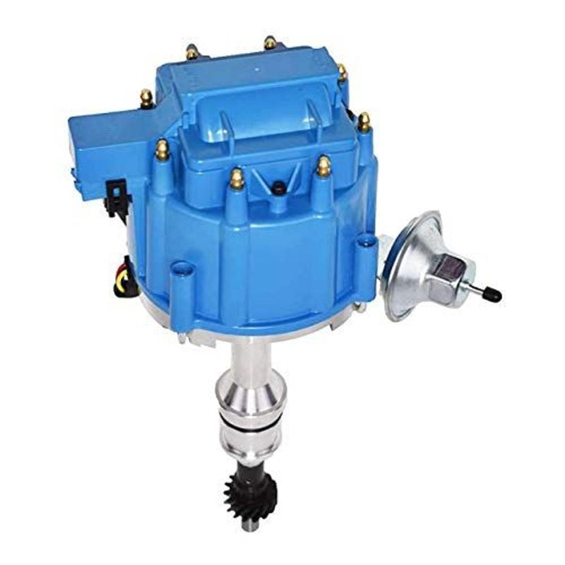 A-Team Performance HEI 8-Cylinder Distributor - Blue Cap, Standard Packaging - One-Wire Install & Coil Wire - 65K-Volt Coil & Vacuum Cap - Compatible with Ford 351C, 351M, 400M, 429 & 460 Engines - Image 1